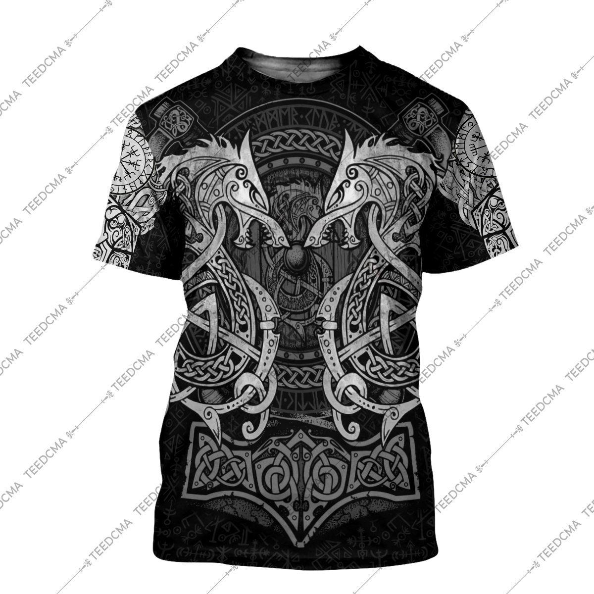 fenrir viking tattoo style all over printed tshirt