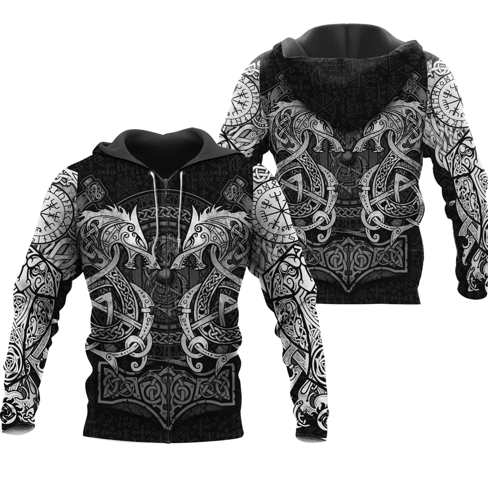 fenrir viking tattoo style all over printed zip hoodie