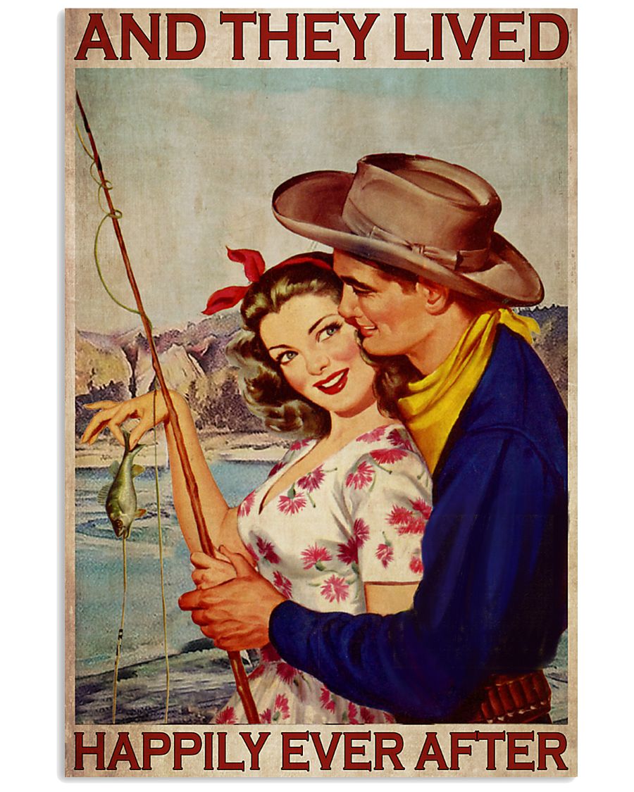 fishing couple and they lived happily ever after retro poster 1