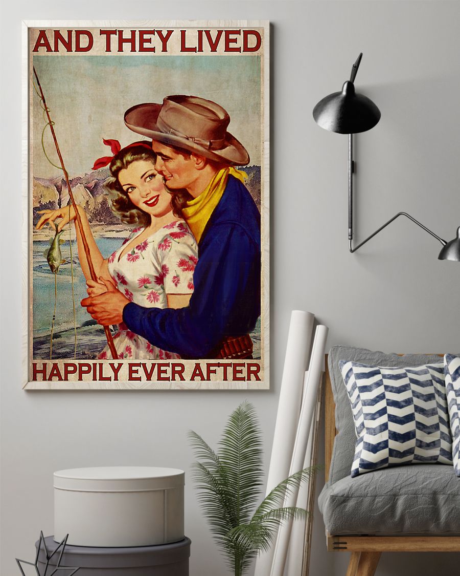 fishing couple and they lived happily ever after retro poster 2