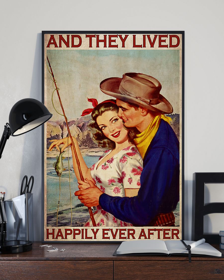 fishing couple and they lived happily ever after retro poster 3
