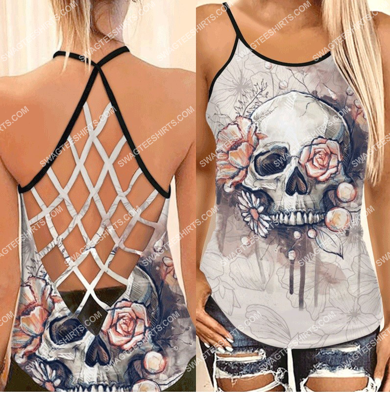 floral skull all over printed strappy back tank top 1 - Copy (2)