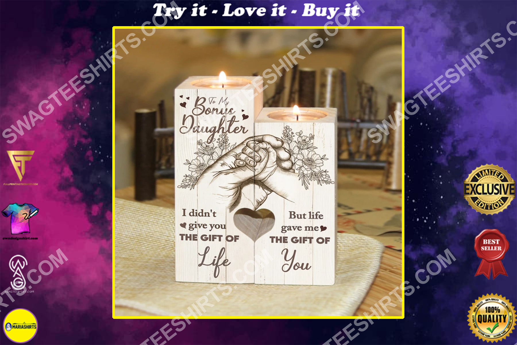 floral to my bonus daughter life gave me the gift of you candle holder
