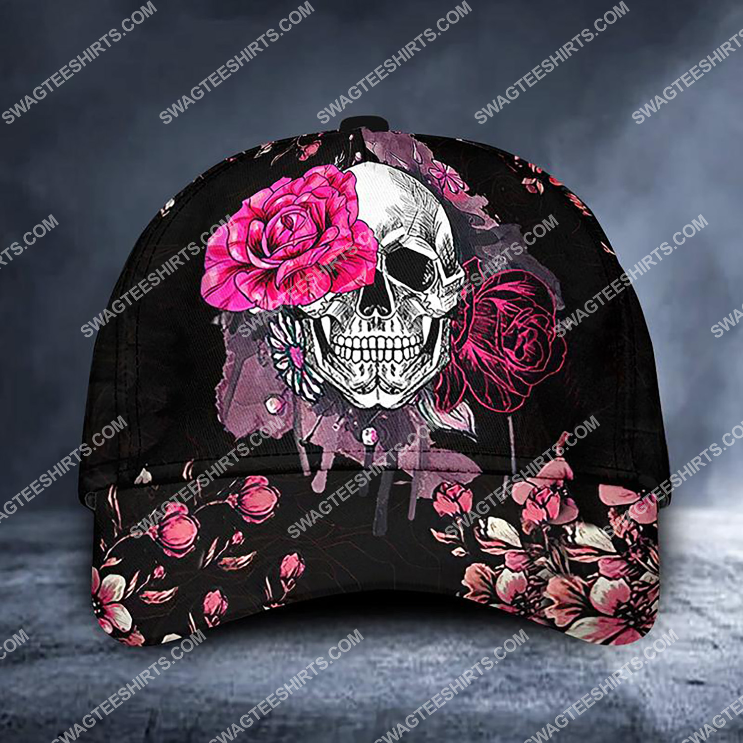 flower and skull all over printed classic cap 3 - Copy (2)