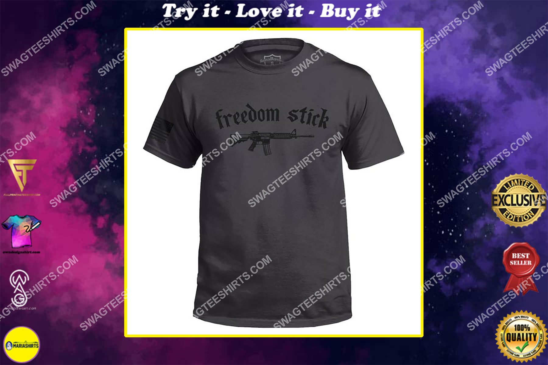 freedom stick gun political full ptint shirt