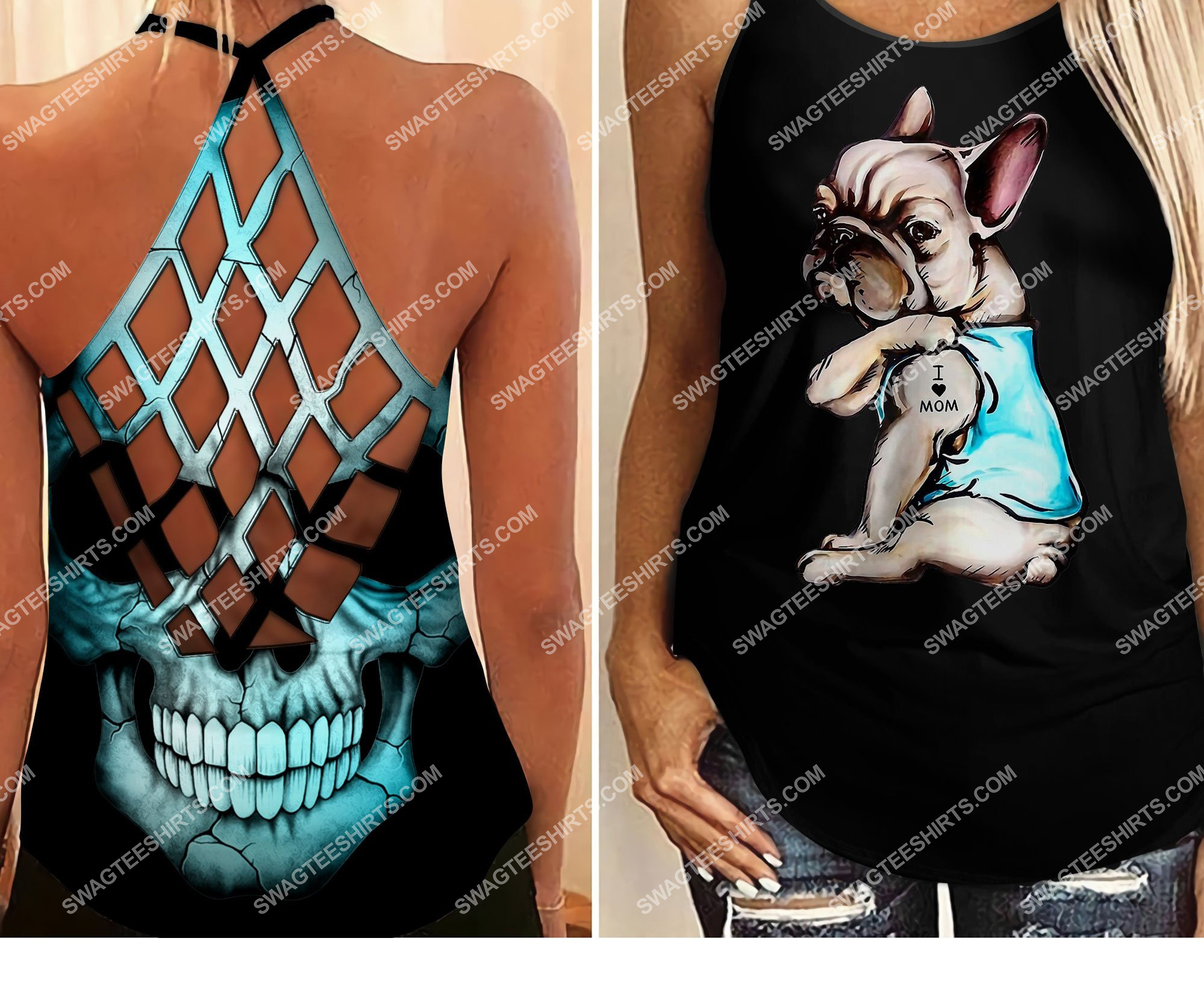 frenchie dog i love mom all over printed strappy back tank top 2 - Copy (2)