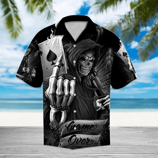 game over death skull all over printed hawaiian shirt 2