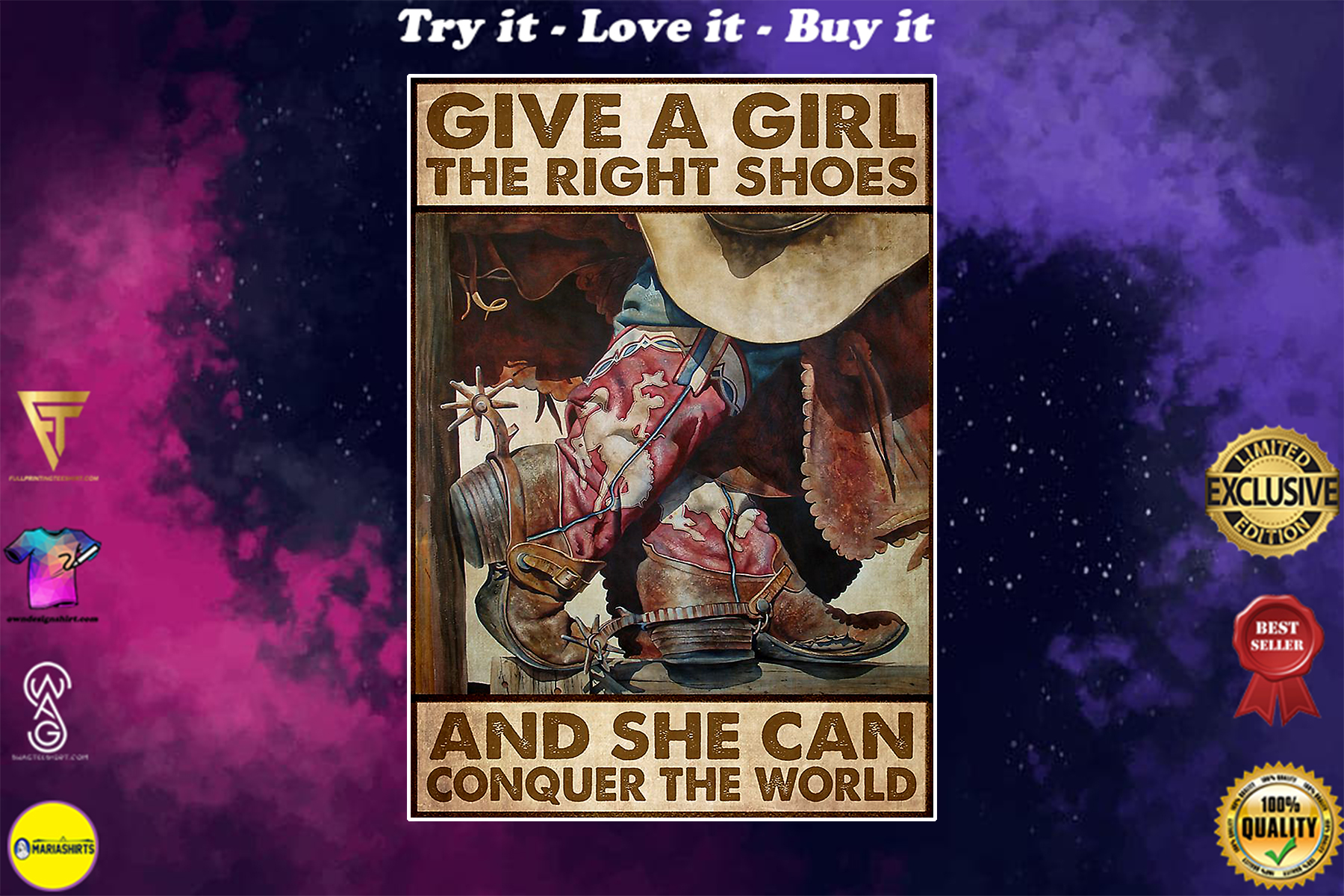 give a girl the right shoes and she can conquer the world retro poster