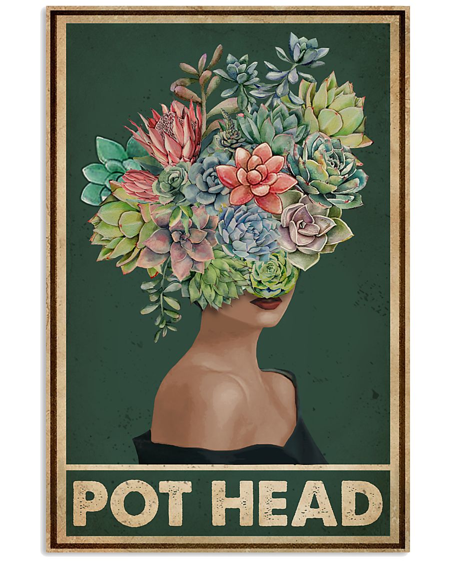 green pot head succulent vintage poster 1