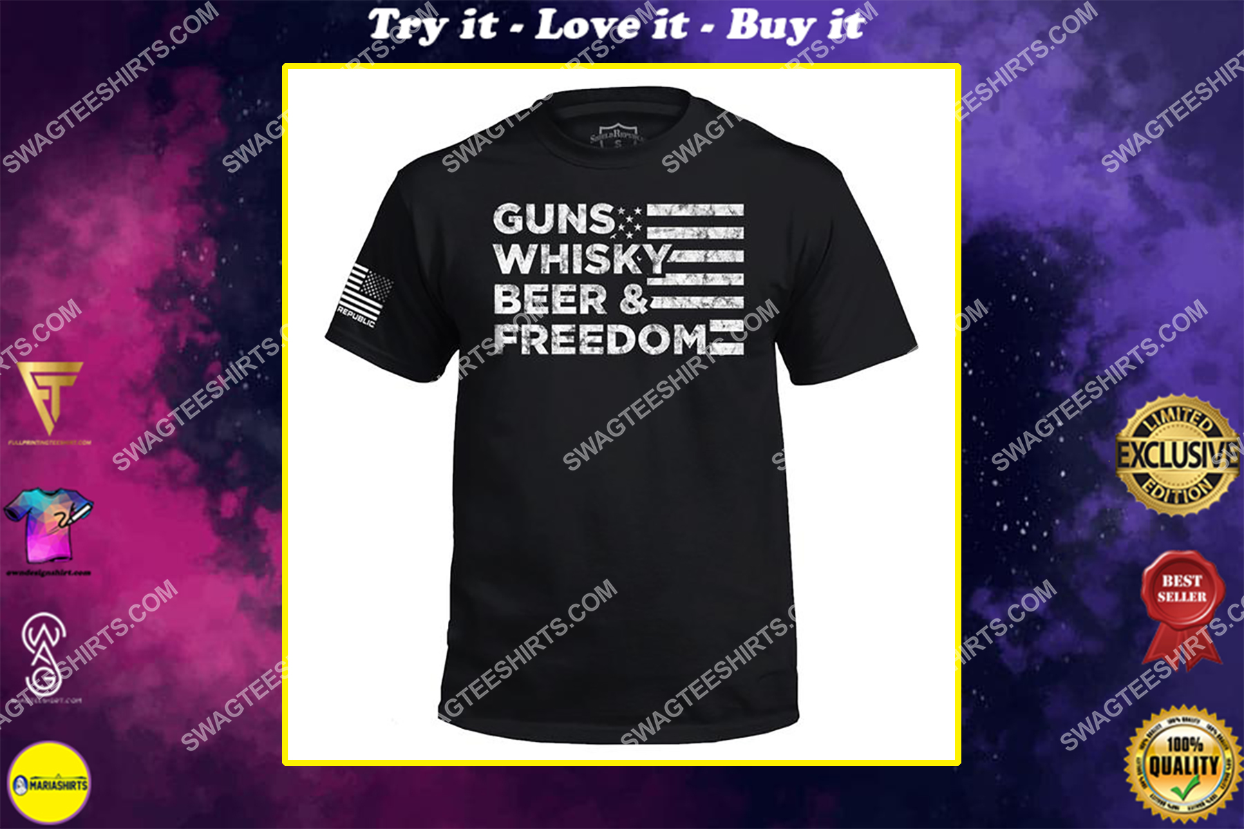 guns whisky beer and freedom gun control political shirt