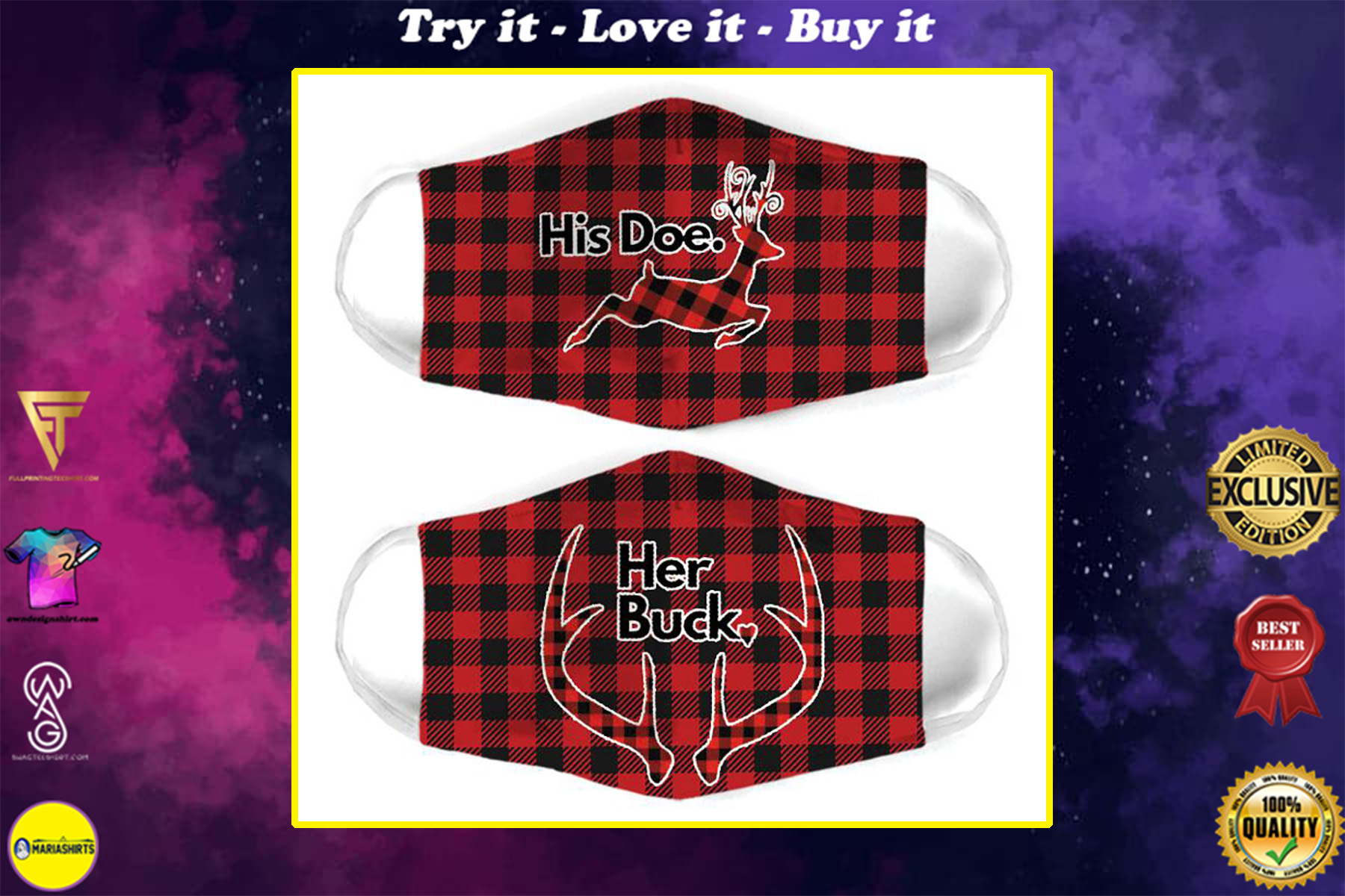 happy valentines day her buck all over print face mask