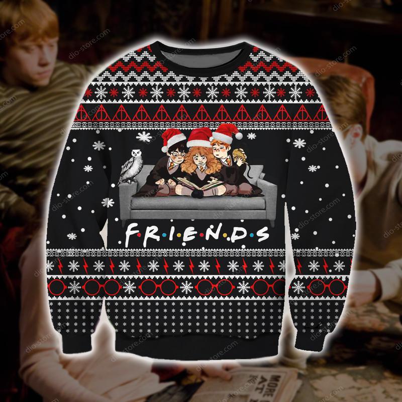 harry potter friends tv show all over printed ugly christmas sweater 3