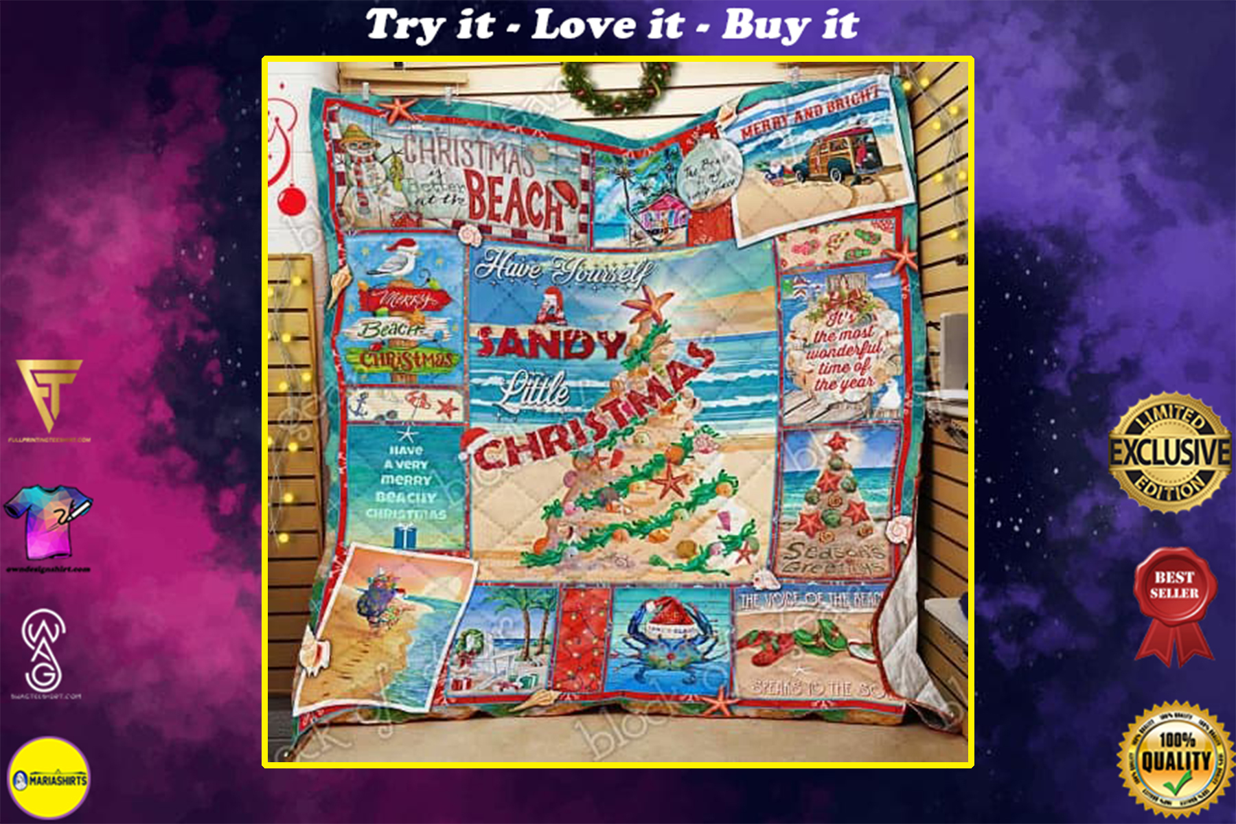 have yourself a sandy little christmas full printing quilt