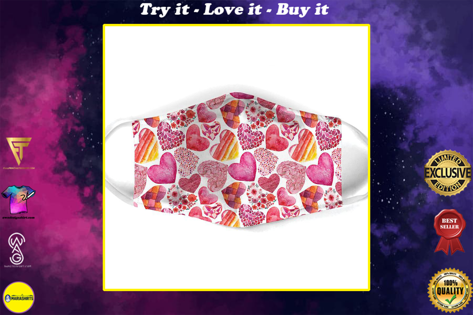 heart pattern all over print face mask