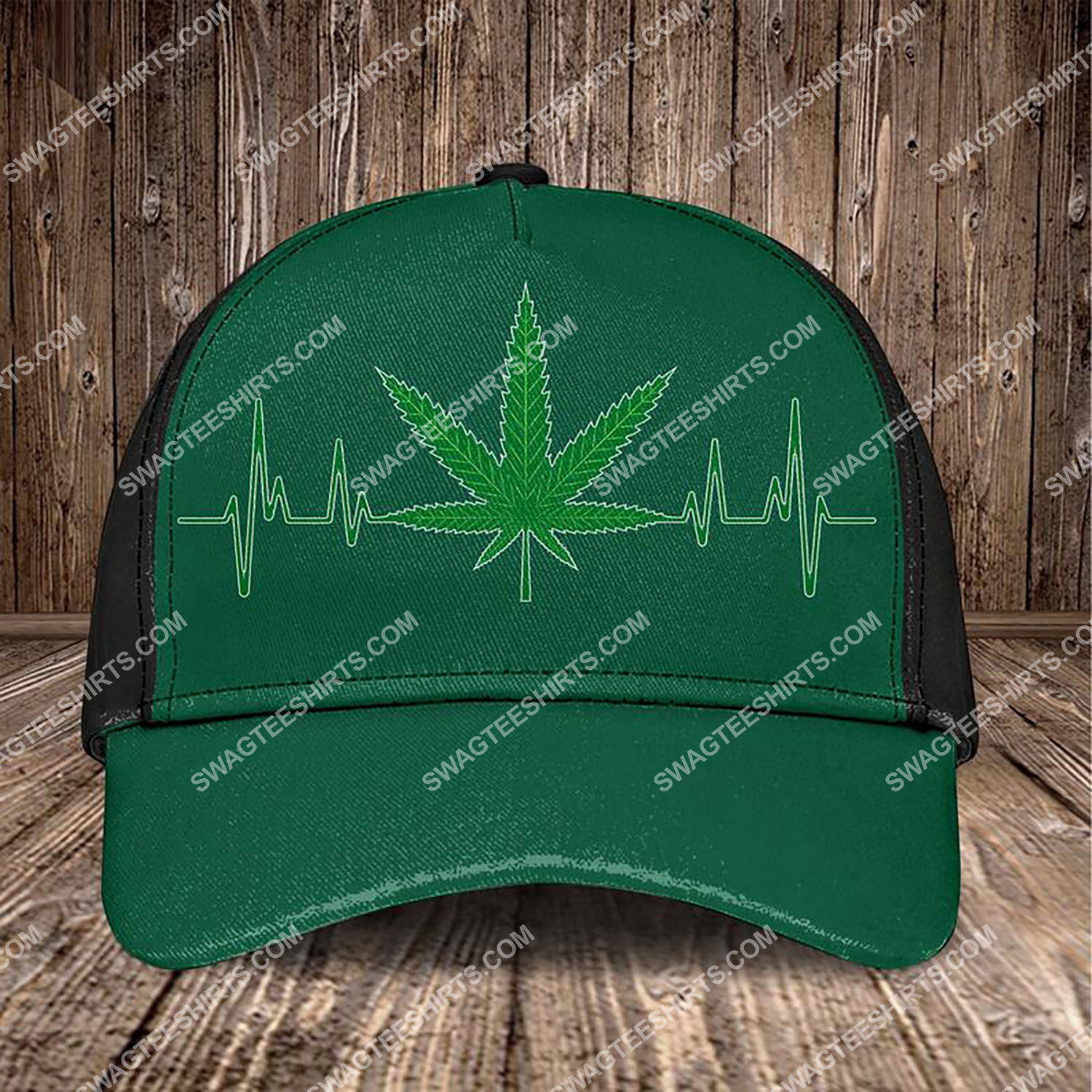 heartbeat and cannabis leaf all over printed classic cap 3 - Copy (2)