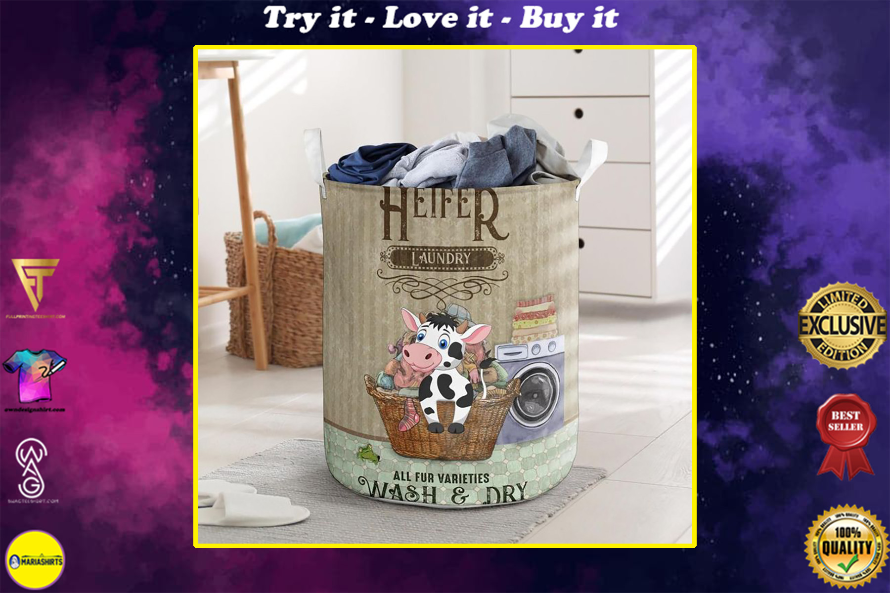 heifer wash and dry all over printed laundry basket