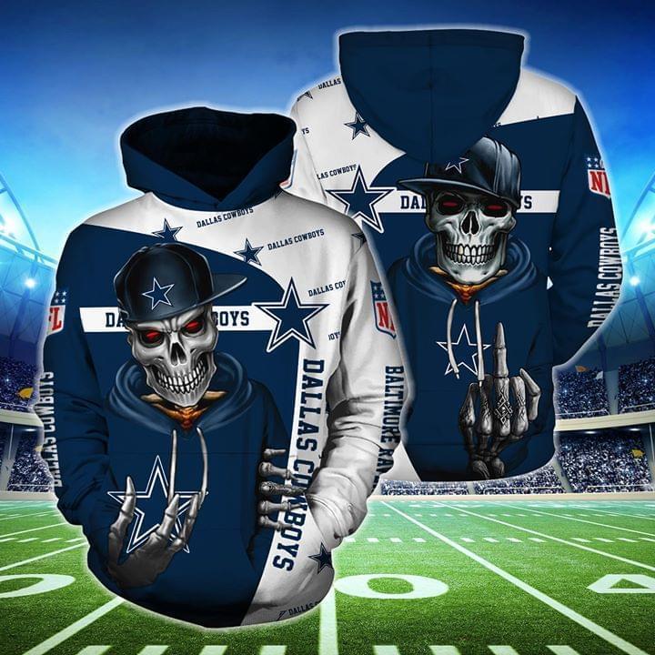 hip hop skull dallas cowboys football team full over printed shirt 2