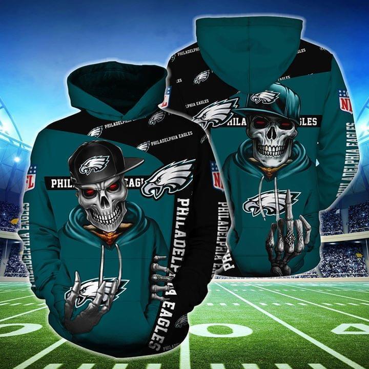 hip hop skull philadelphia eagles football team full over printed hoodie 1