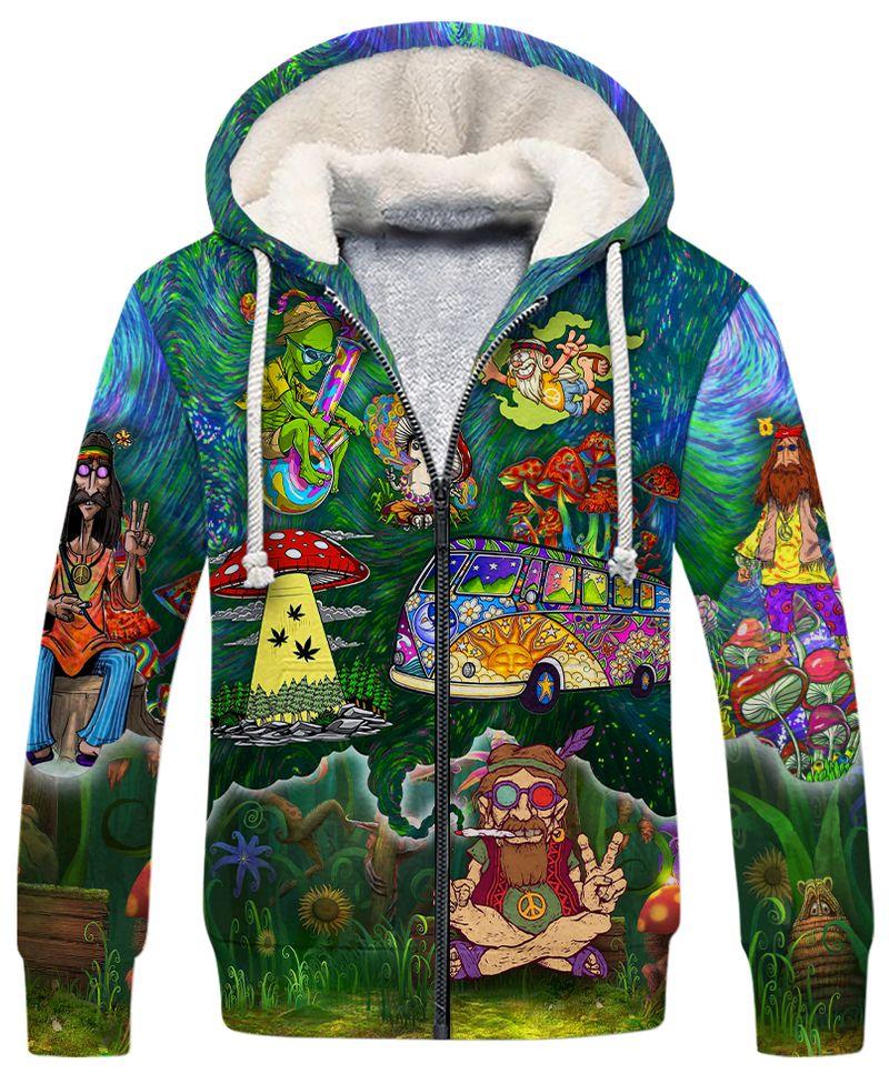 hippie all the time all over printed fleece hoodie