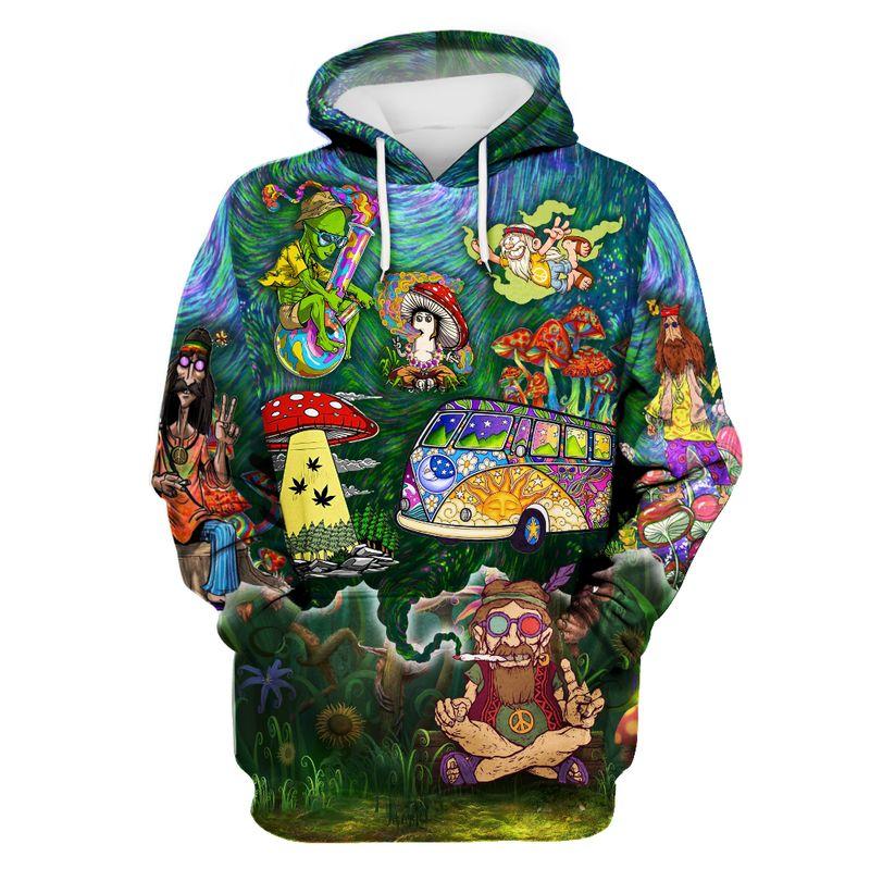 hippie all the time all over printed hoodie