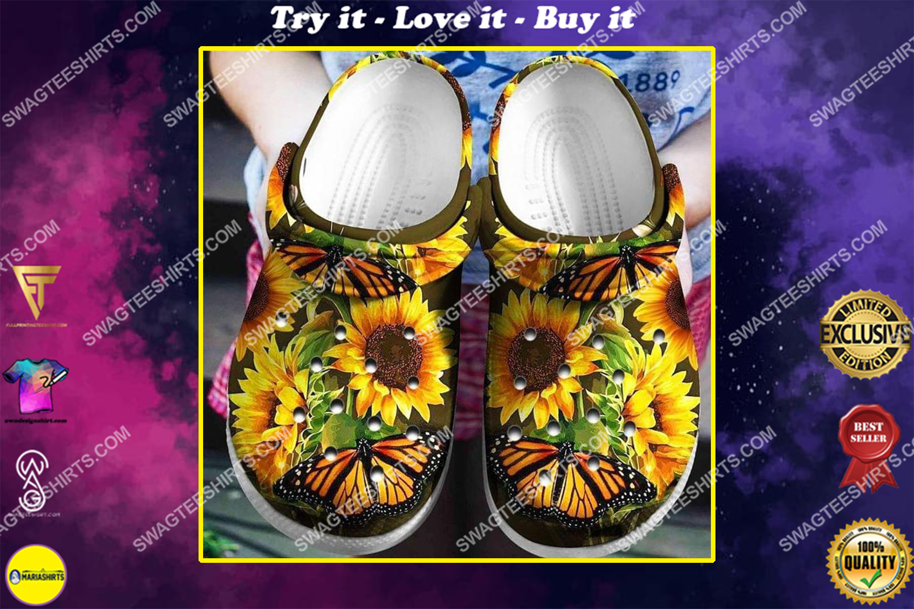 hippie butterfly and sunflowers all over printed crocs