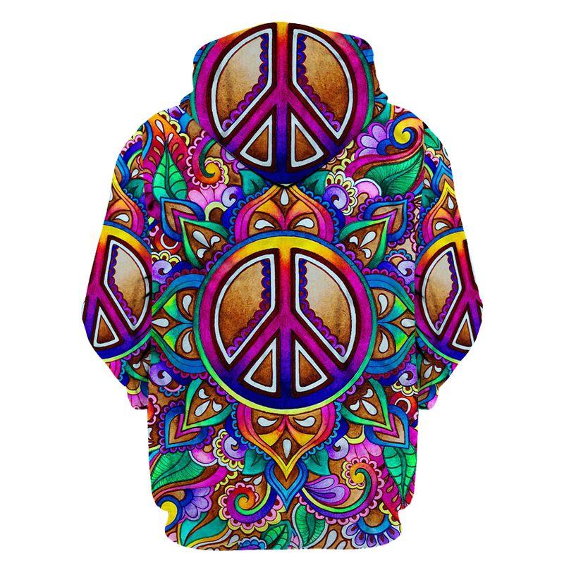 hippie colorful peace sign all over printed hoodie - back