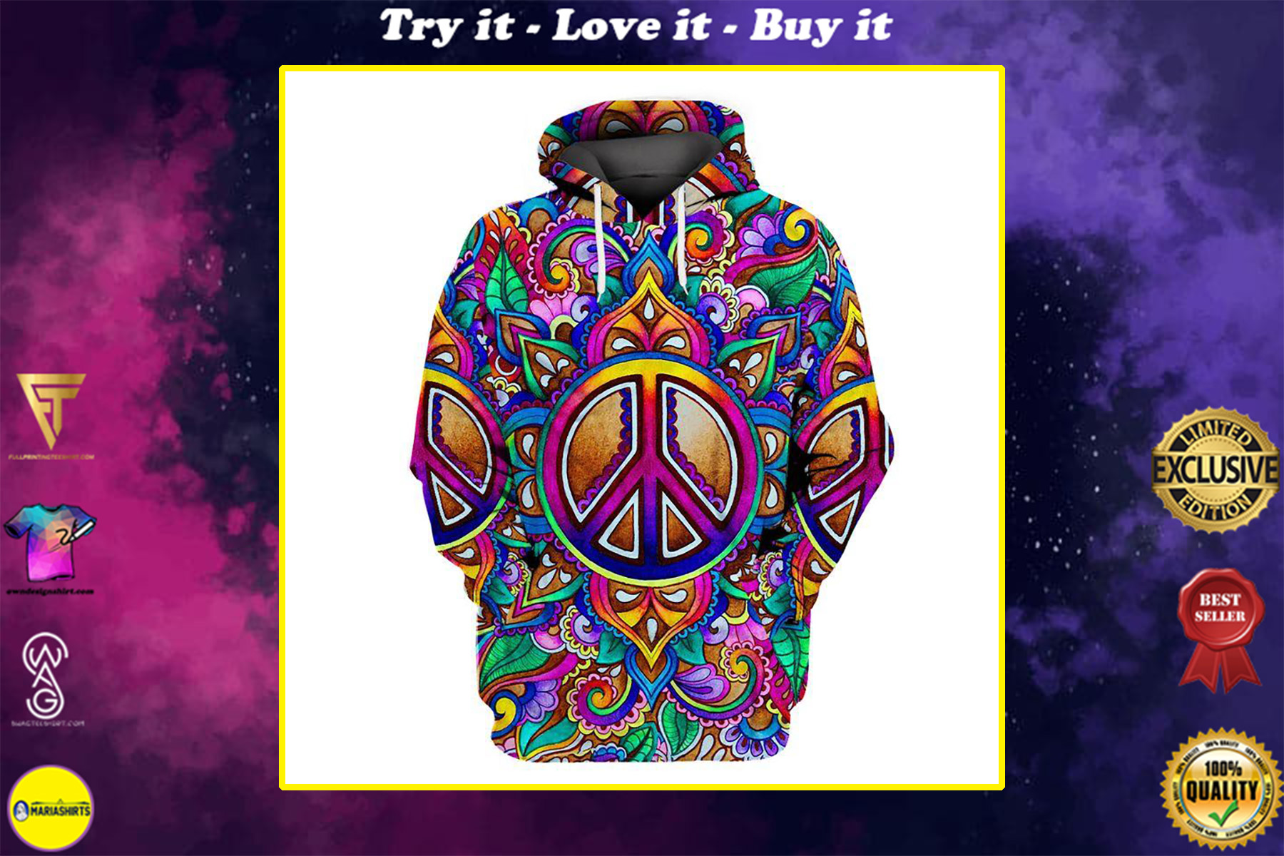 hippie colorful peace sign all over printed shirt