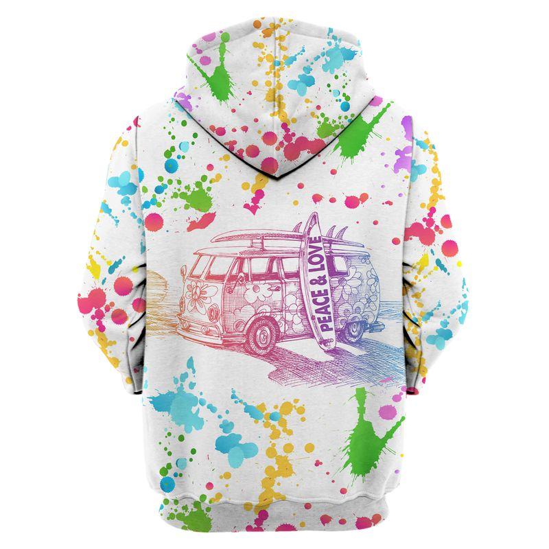 hippie colorful van peace and love all over printed hoodie - back