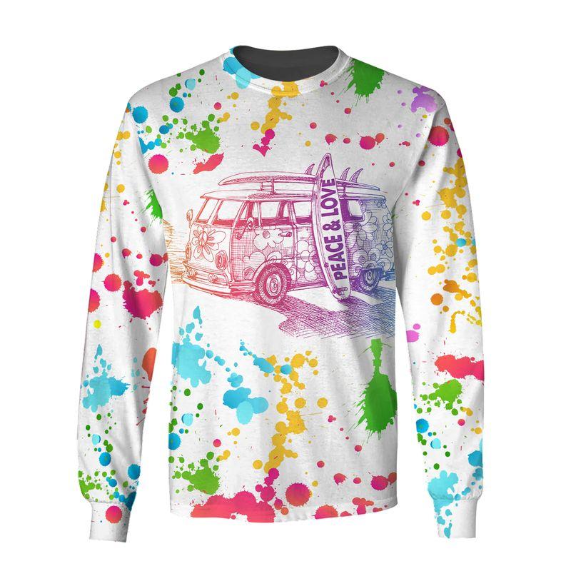 hippie colorful van peace and love all over printed sweatshirt