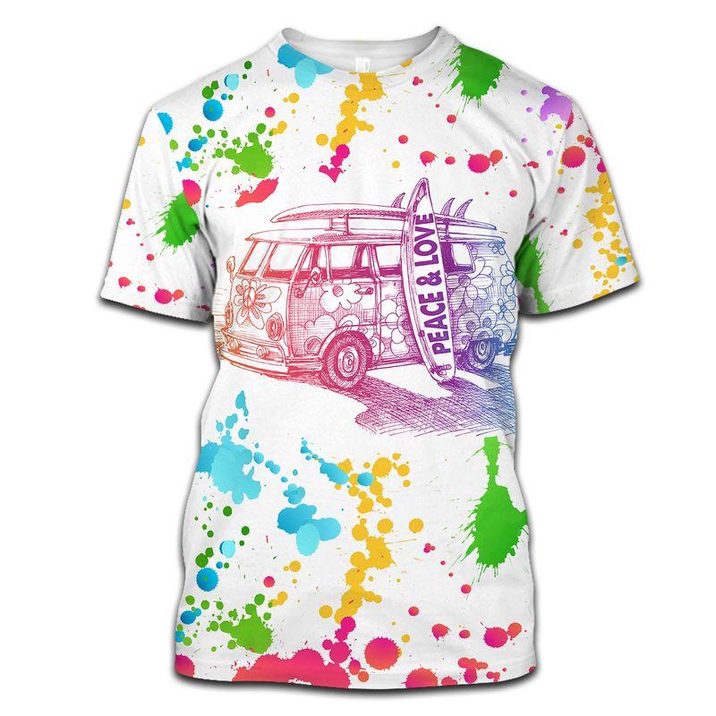 hippie colorful van peace and love all over printed tshirt