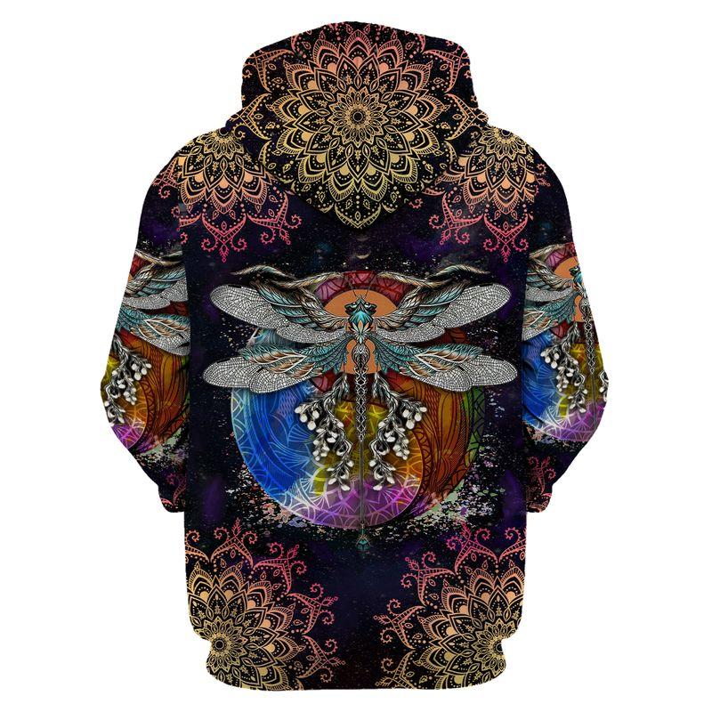 hippie dragonfly with mandala all over printed hoodie - back