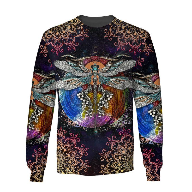 hippie dragonfly with mandala all over printed sweatshirt