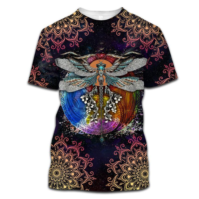 hippie dragonfly with mandala all over printed tshirt