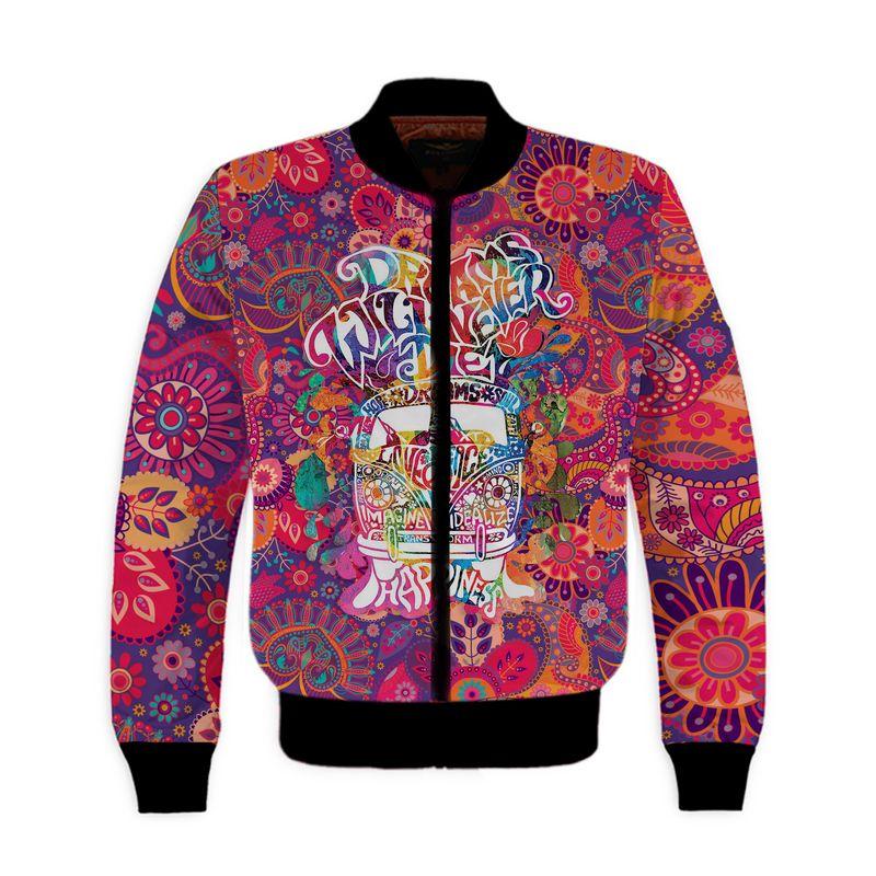 hippie dream will never die all over printed bomber
