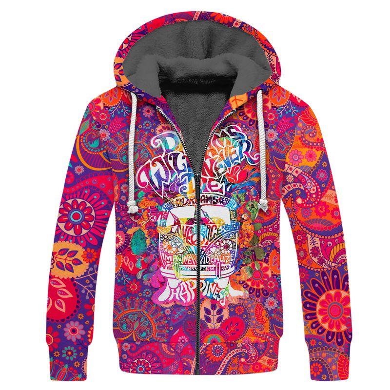 hippie dream will never die all over printed fleece hoodie