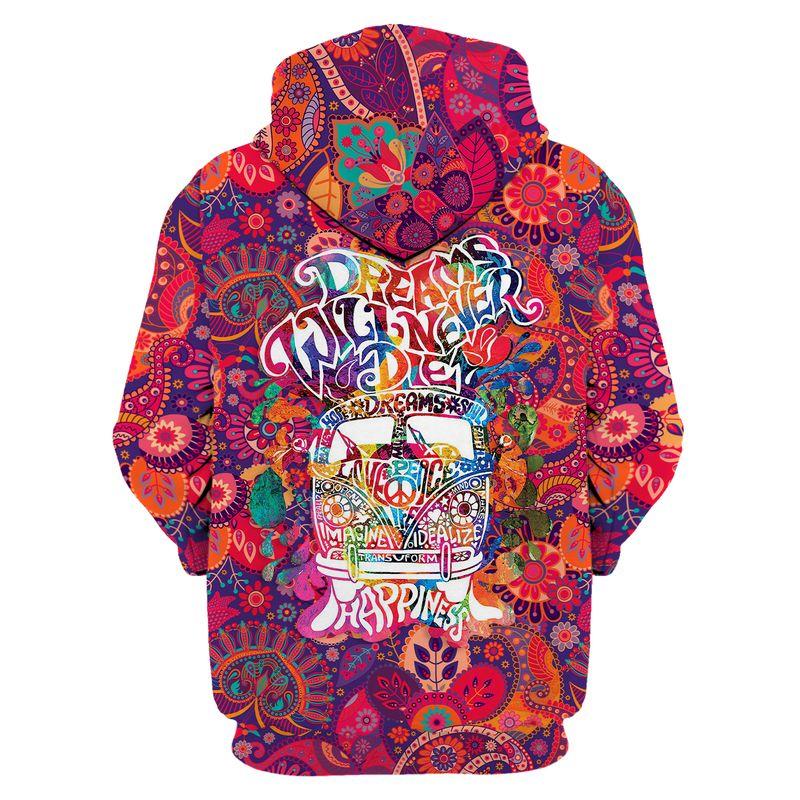 hippie dream will never die all over printed hoodie - back