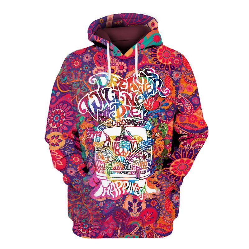 hippie dream will never die all over printed hoodie