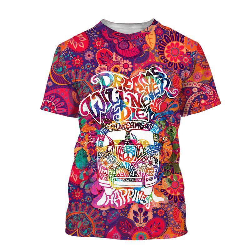 hippie dream will never die all over printed tshirt