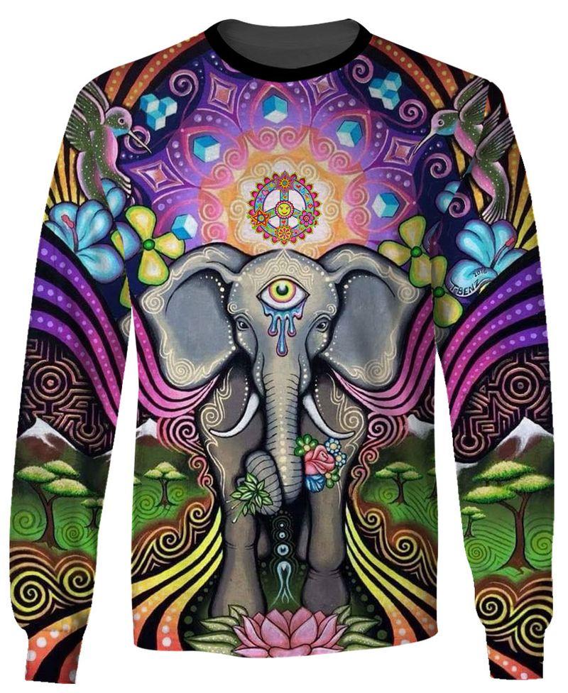 hippie elephant with mandala all over printed sweatshirt