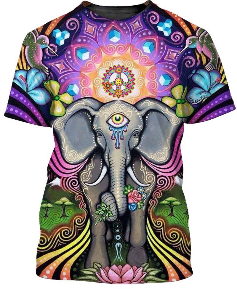 hippie elephant with mandala all over printed tshirt