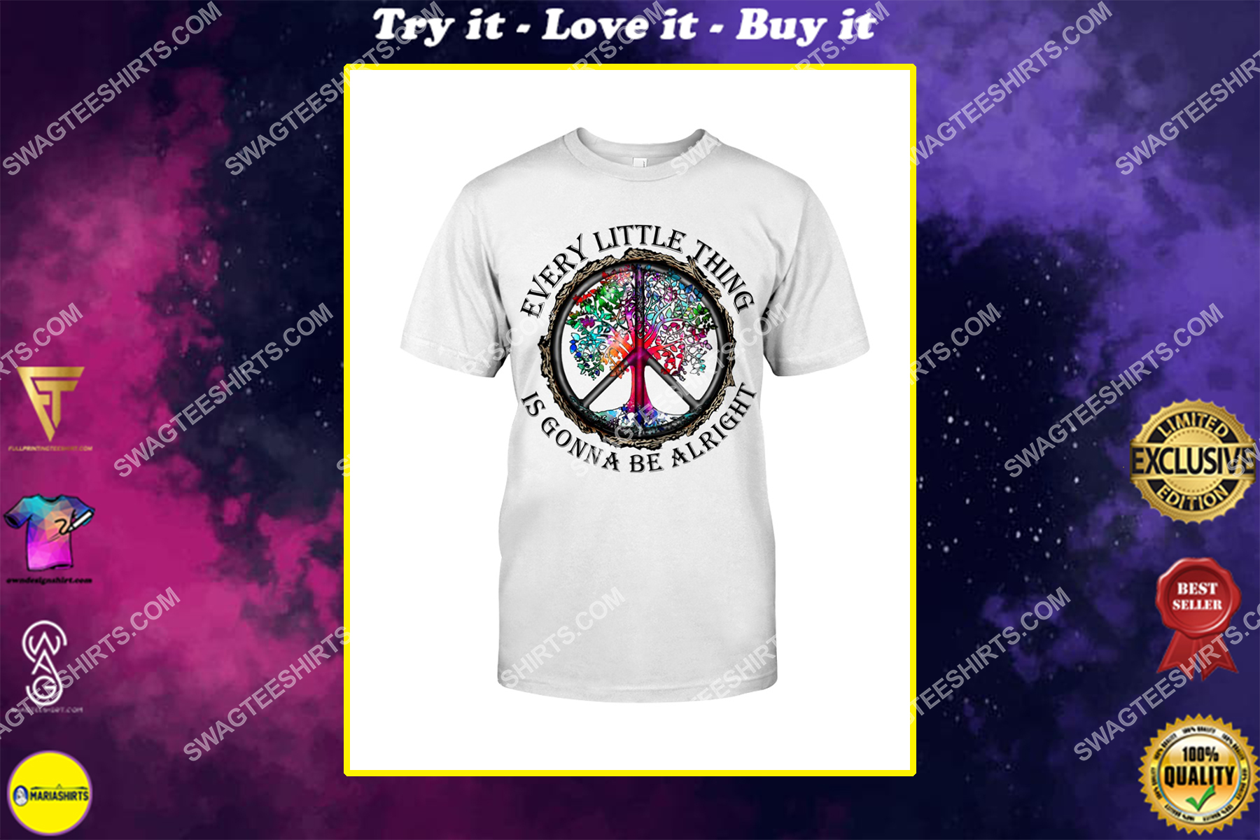 hippie every little thing is gonna be alright peace symbol shirt