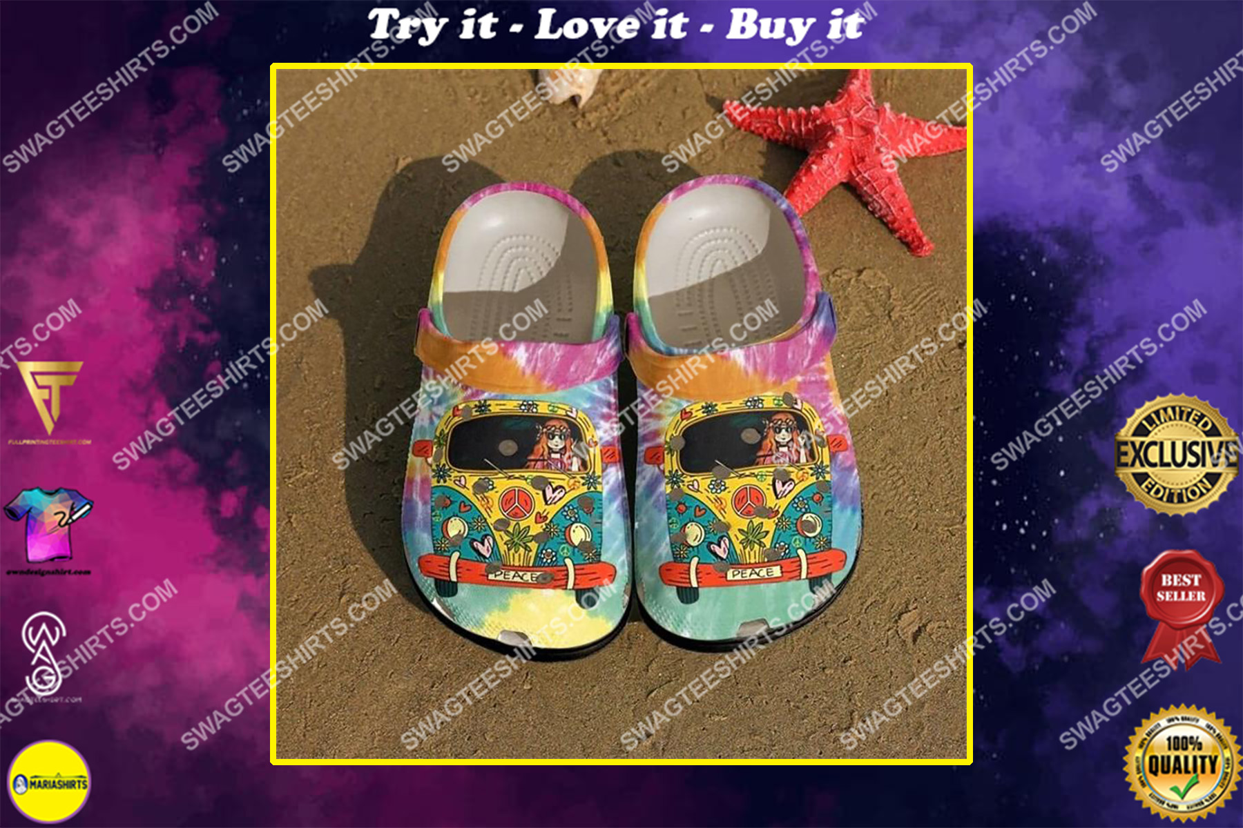hippie girl and car ​all over printed crocs crocband clog