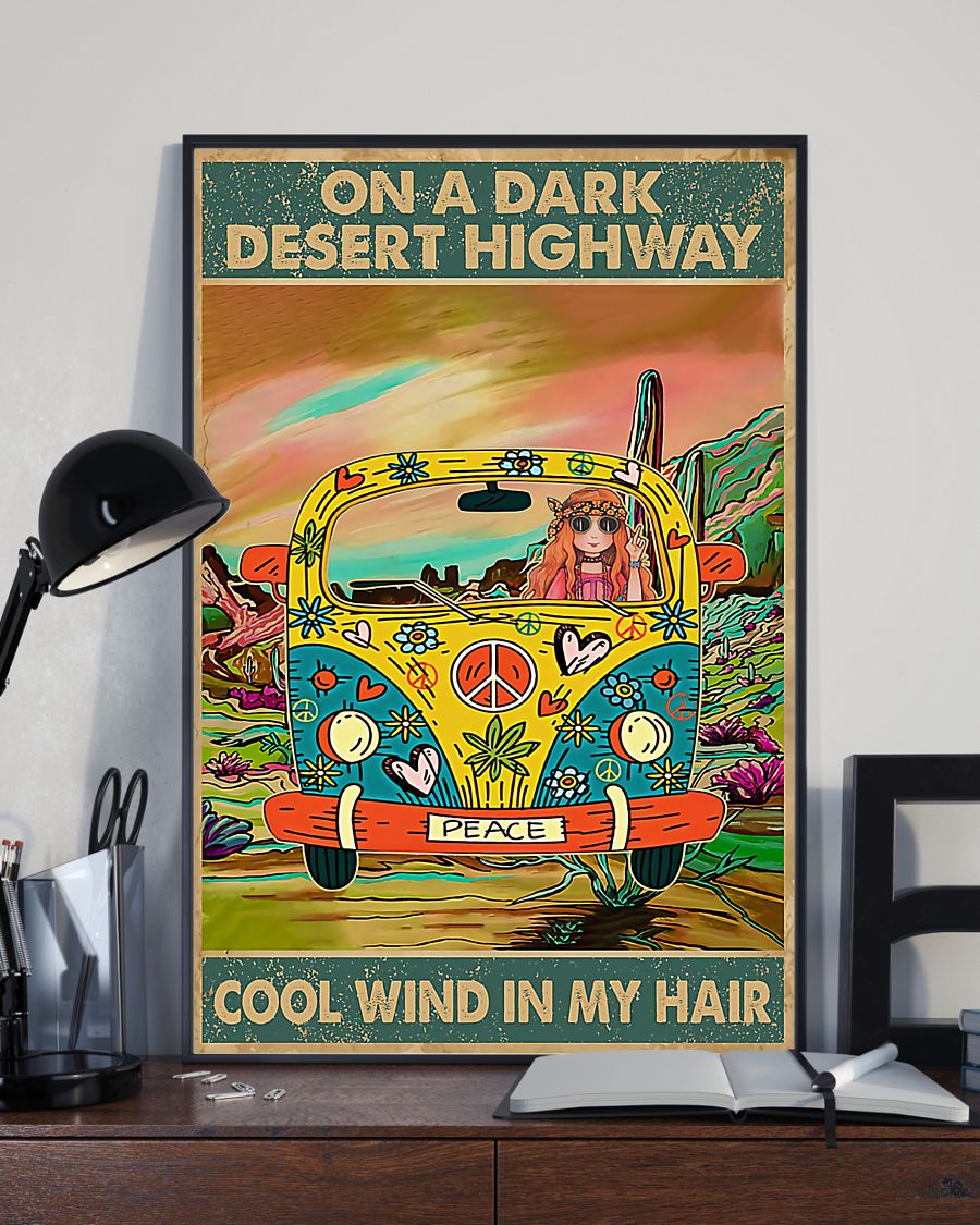 hippie girl on a dark desert highway cool wind in my hair vintage poster 2