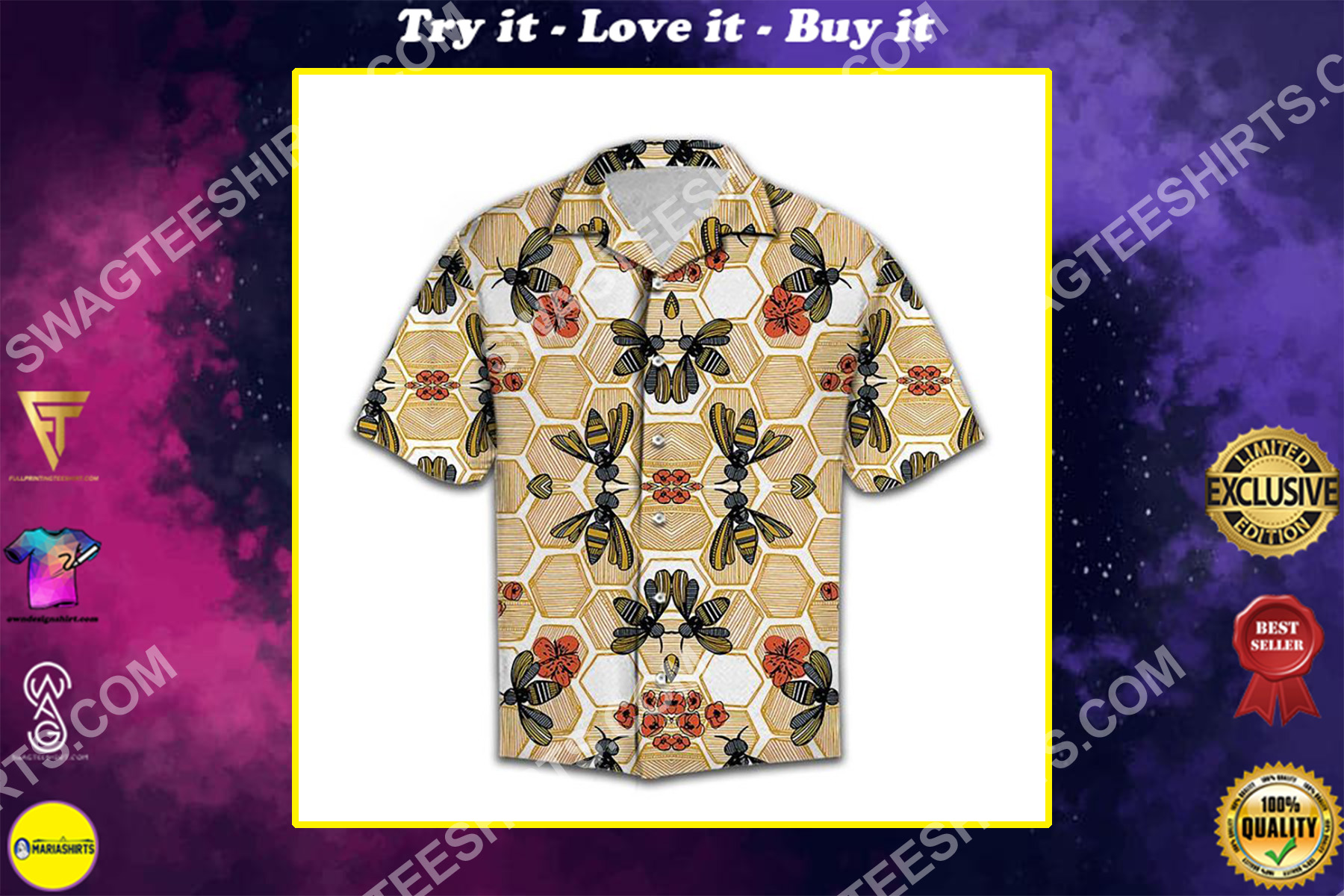 honey bee lover all over printed hawaiian shirt