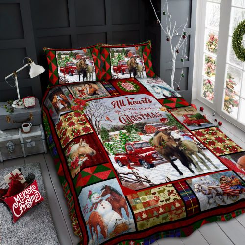 horse all hearts come home for christmas all over print bedding set 3