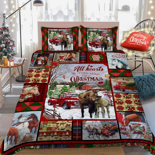 horse all hearts come home for christmas all over print bedding set 4