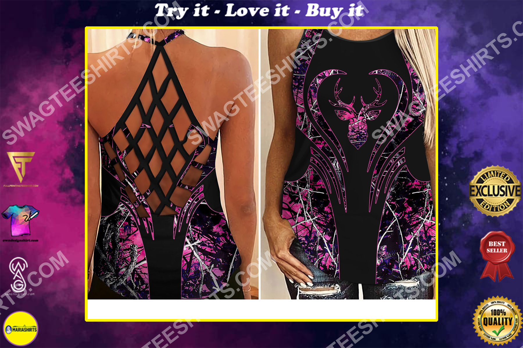 hunting girl camo heart all over printed strappy back tank top