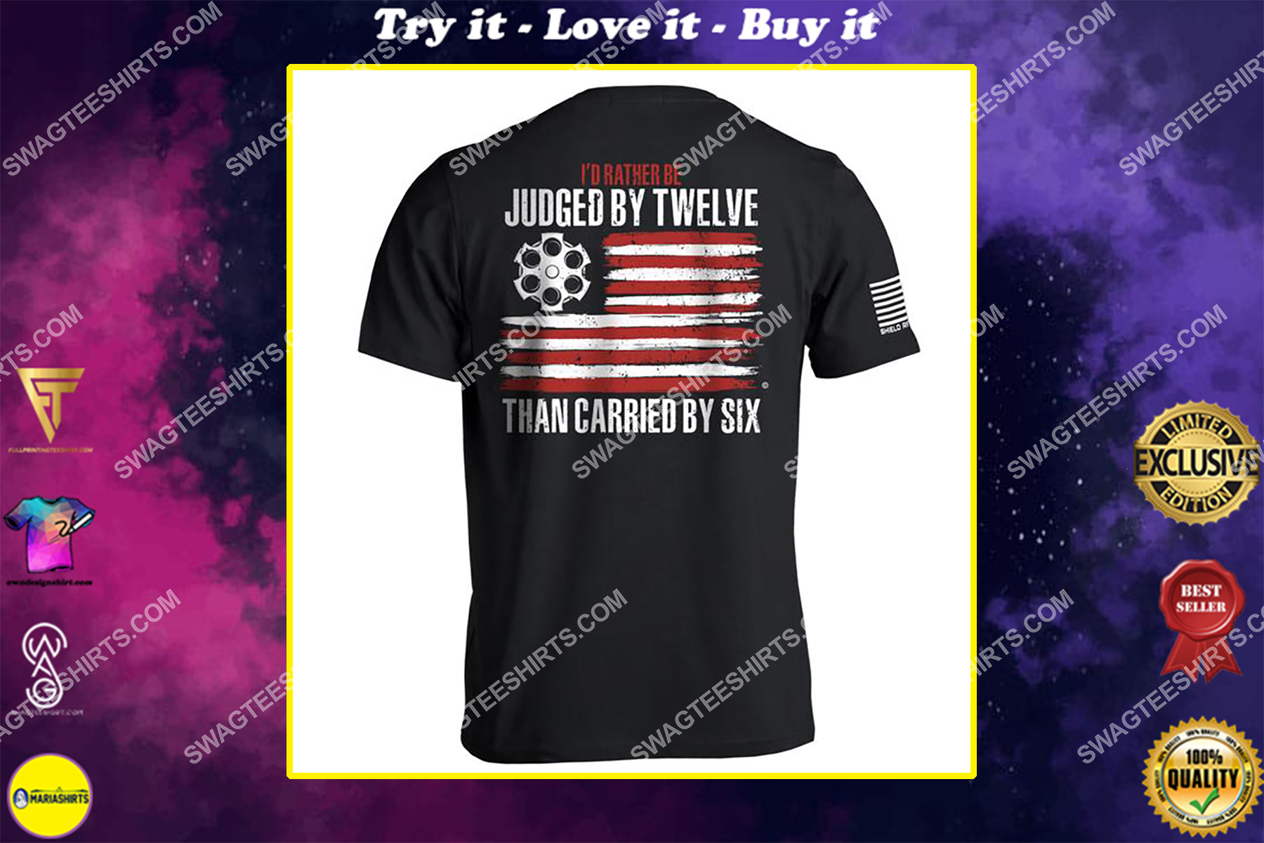 i'd rather be judged by twelve than carried by six gun control political shirt
