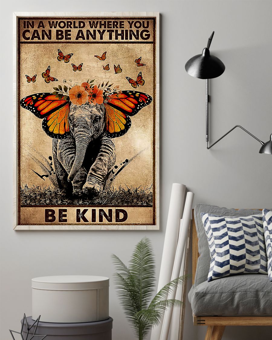 in a world where you can be anything be kind elephant retro poster 2