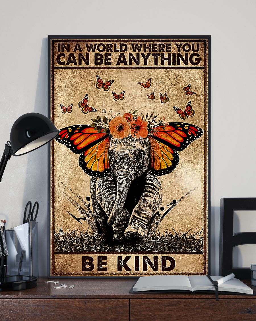 in a world where you can be anything be kind elephant retro poster 3